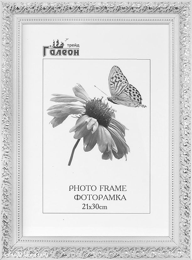 Фоторамка пластиковая 21 х 30 см, белая с серебром