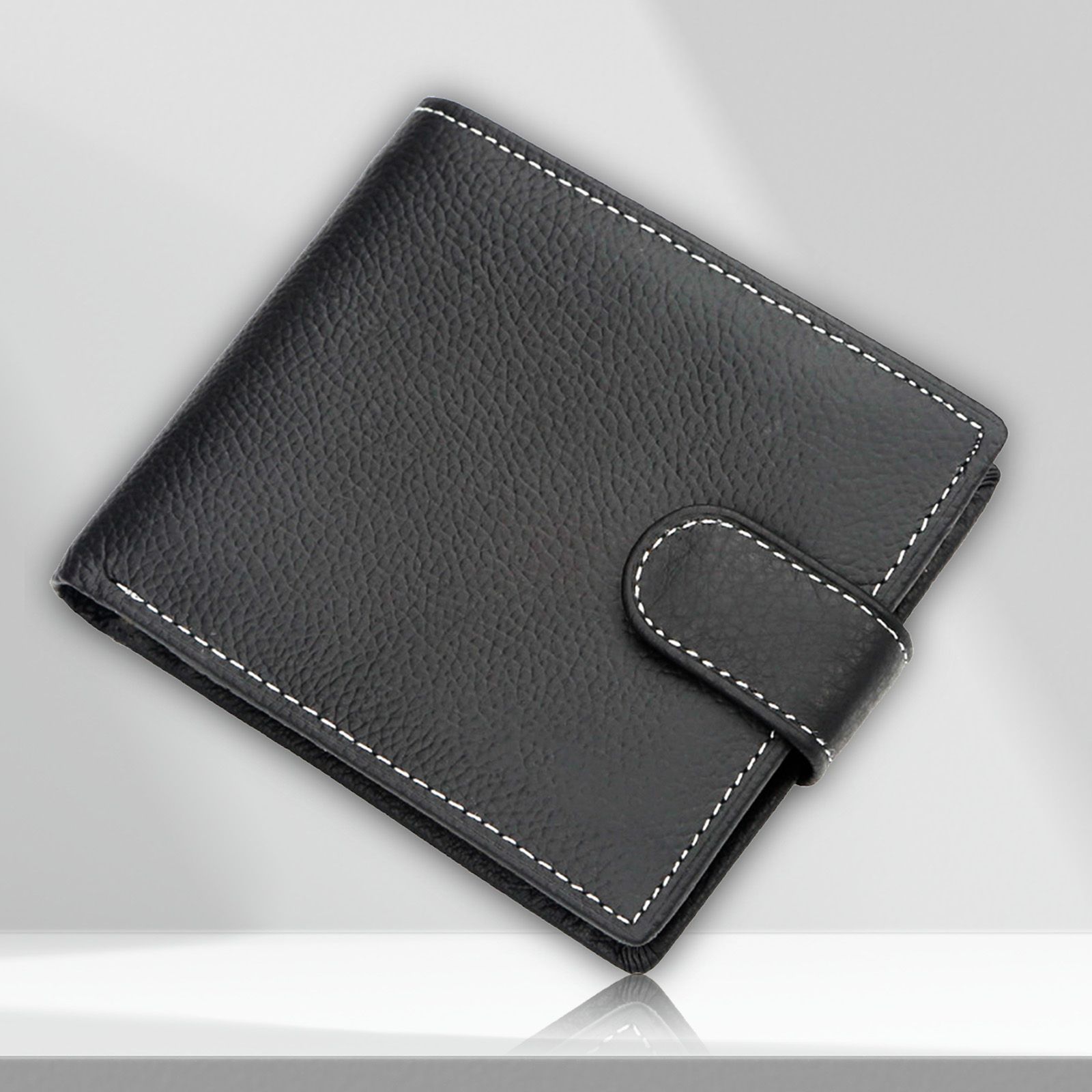 Мужской кожаный кошелек Jinbaolai (9х11х2,5 см), Черный / Мужской портмоне с кнопкой