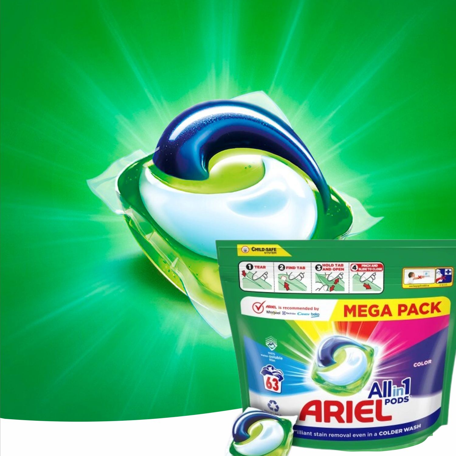 Ariel Pods Color All in 1 - 63 капсулы для стирки цветного белья ...