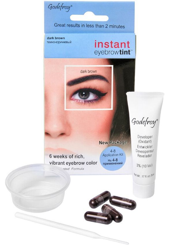 Godefroy Eyebrow Tint Dark Brown Синтетическая краска-хна в капсулах для бровей, набор 4 капсулы (темно-коричневый) #1