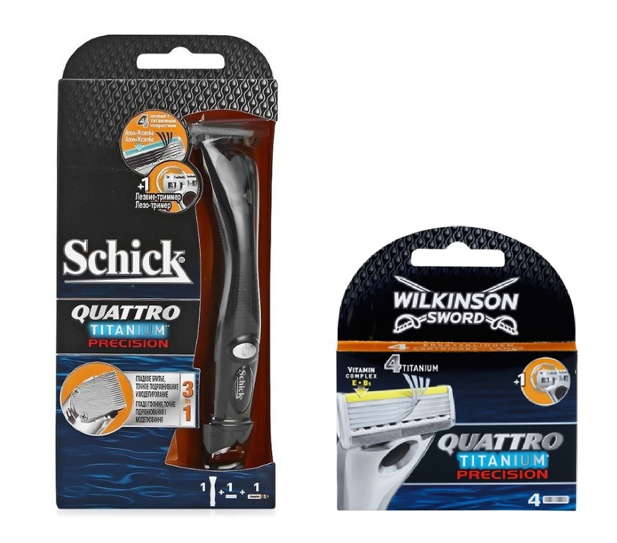 Schick / Wilkinson Sword QUATTRO PRECISION / Комплект Бритвенный станок с триммером + упаковка кассет #1