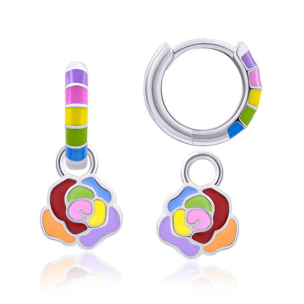 серьги детские для девочки круглые трансформеры с подвесками 10х10 роза ...