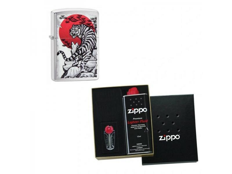 Зажигалка ZIPPO Asian Tiger Brushed Chrome в подарочной упаковке + топливо и кремни  #1