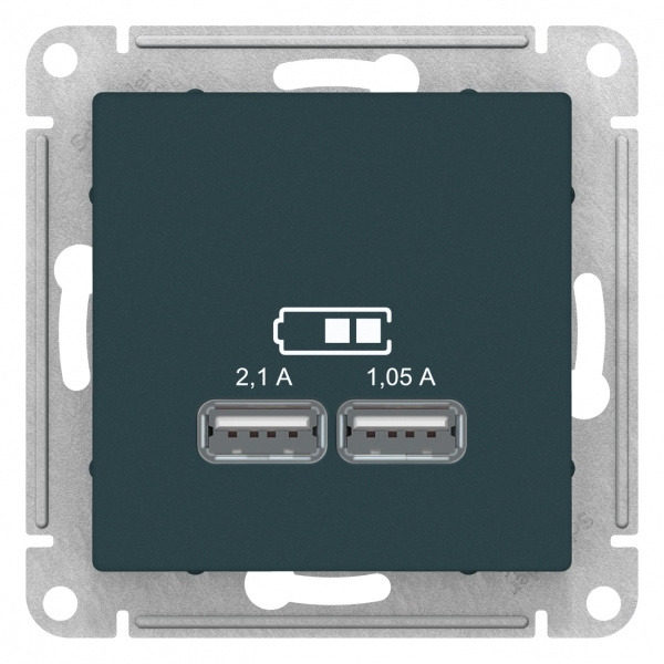Розетка SE AtlasDesign Изумруд USB, 5В, 1 порт x 2,1 А, 2 порта х 1,05 А, механизм #1