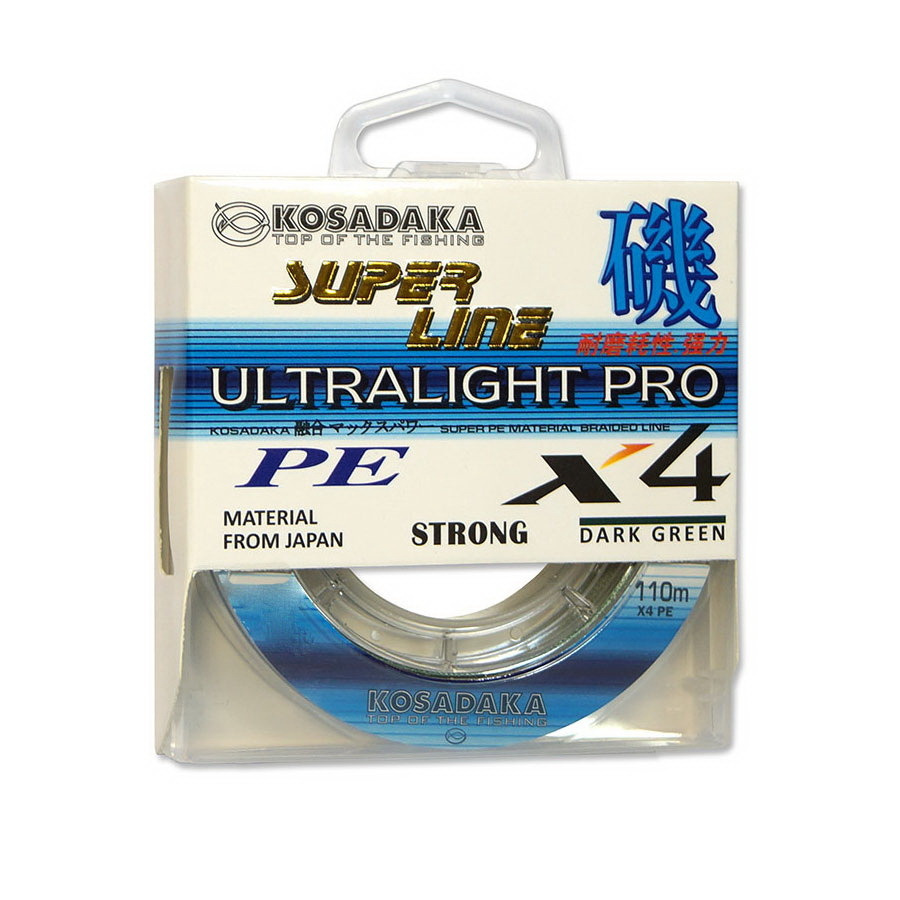 Шнур плетен. Kosadaka "SUPER LINE PE X4 Ultralight PRO" 110м, цв.dark green; 0,10мм; 5,70кг  #1