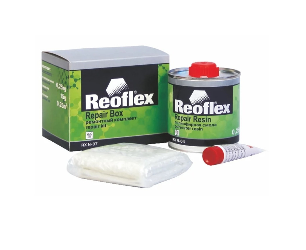 Смола полиэфирная REOFLEX Repair Resin 2К для ремонта пластиковых деталей, 2K + стекломат, банка 0,25 #1