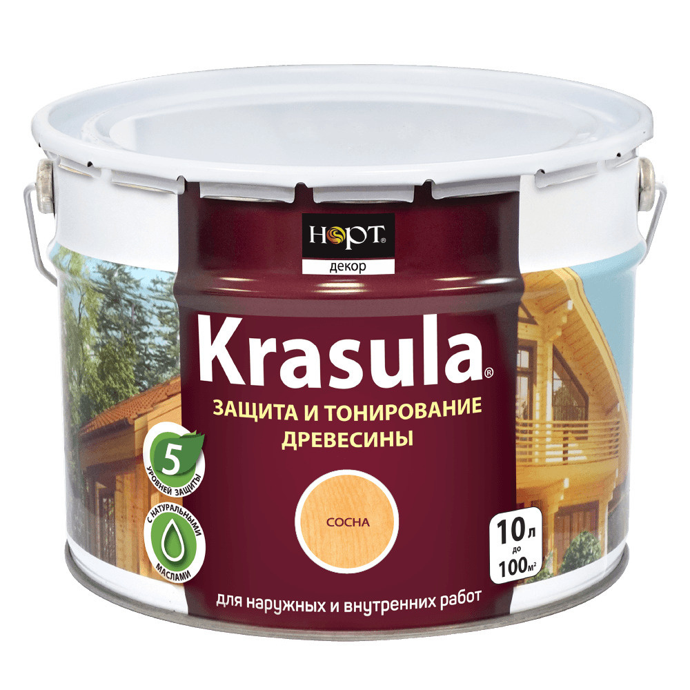 Krasula 10л сосна, Защитно-декоративный состав для дерева и древесины Красула, пропитка, защитная лазурь #1