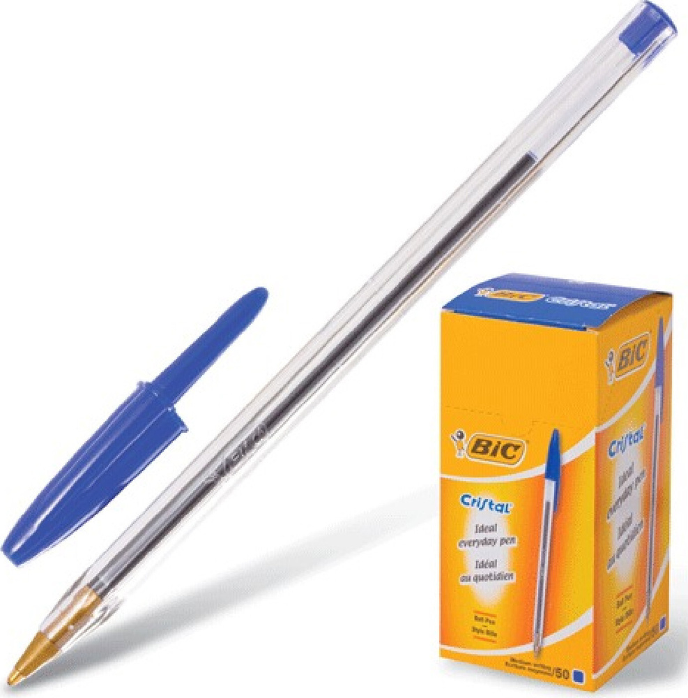 Ручка шариковая BIC "Cristal", СИНЯЯ, корпус прозрачный, узел 1 мм ...