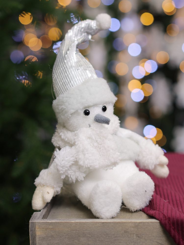 Новогодняя елочная игрушка - фигурка Снеговик, 20 см, белый, текстиль (430482-2)