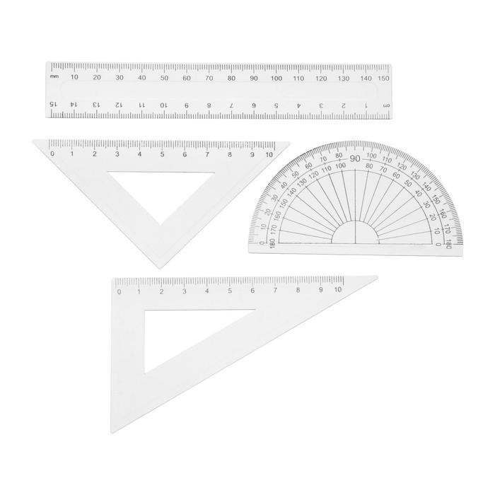 Набор чертежный 4 предмета (линейка 15 см, треугольник11 см/ 30 градусов и 5 см/ 45 градусов, транспортир) #1