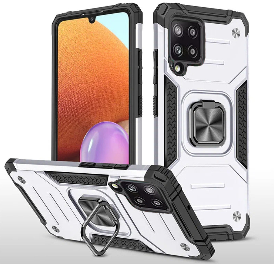 Противоударный чехол для Samsung Galaxy A12 A125 / M12 серебро с пластиной для магнитного автодержателя #1