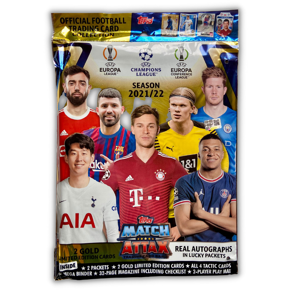 Стартовый набор с альбомом 2021-22 Topps Match Attax Лига Чемпионов УЕФА  (28 карточек + 2 золотые лимитированные + буклет + плакат + биндер). ...