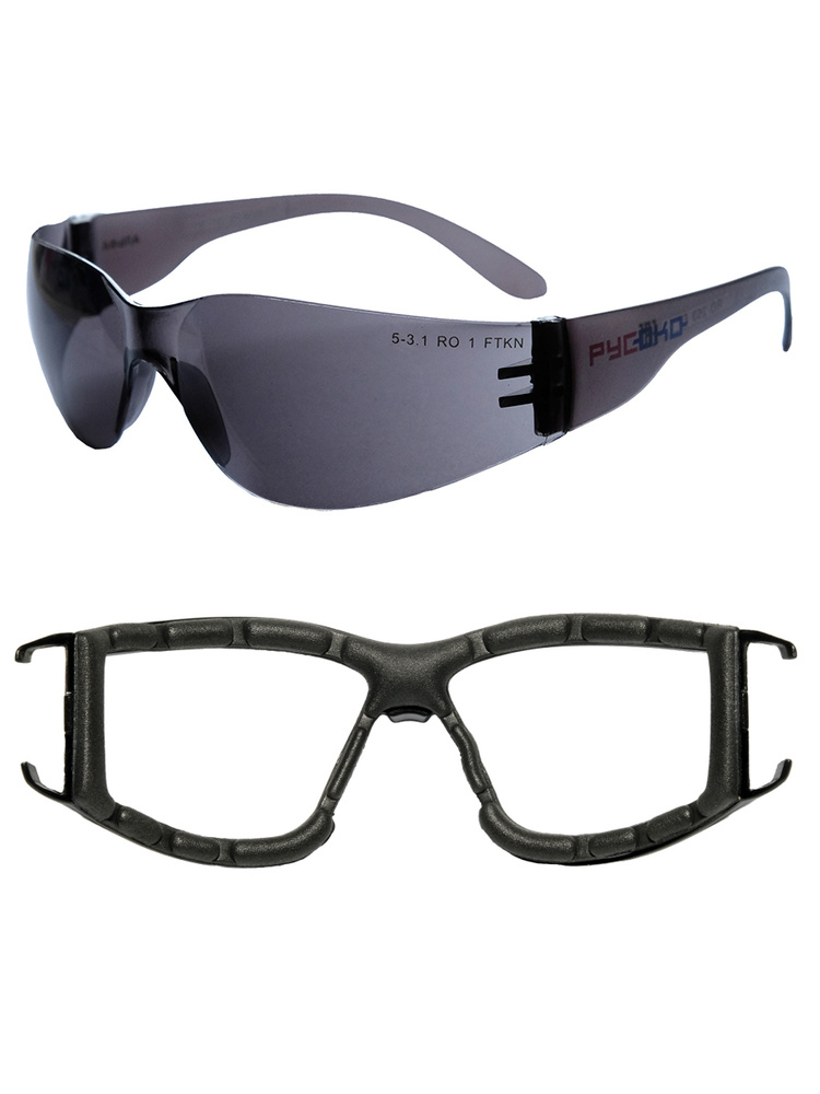 РУСОКО Набор: Очки защитные Альфа дарк + обтюратор, уплотнитель, панорамные линзы поликарбонат, СИЗ (очки #1