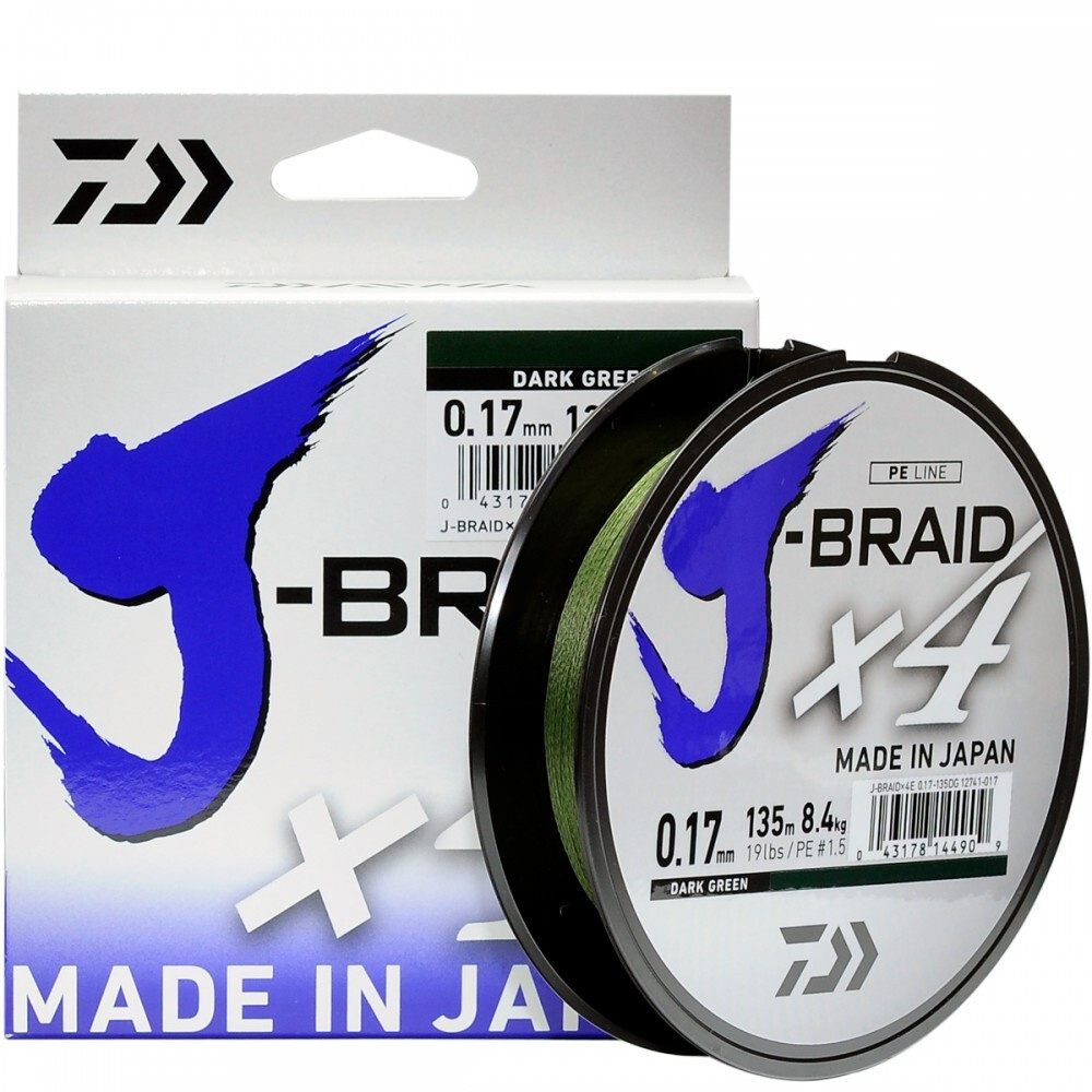 Плетеный шнур DAIWA J-Braid X4E / Плетенка для рыбалки / 0,17mm-135m dark green  #1