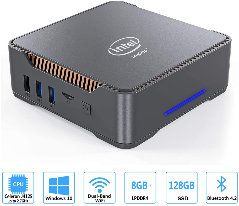 Мини-ПК GK3V J4125_256 ГБ (Intel Celeron J4125 (2.0 ГГц), RAM 8 ГБ, SSD 256  ГБ, Intel HD Graphics 600, Windows 10 Home), серый