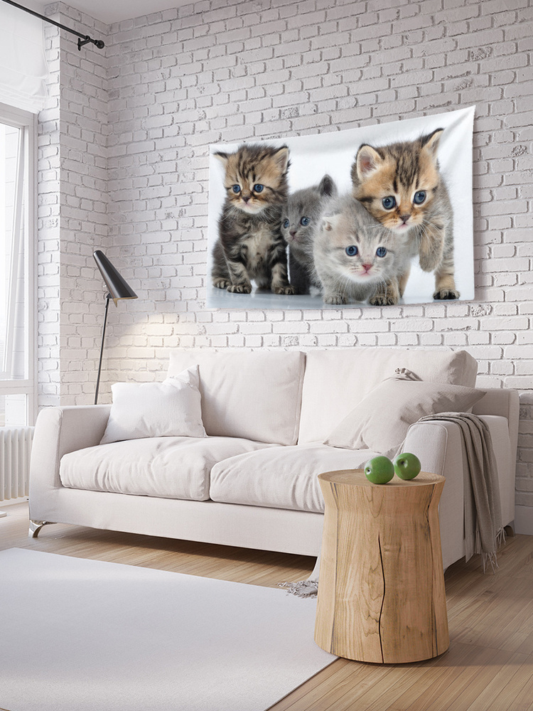 Фотопанно на стену тканевый горизонтальный "Четыре котенка", 100х150 см, JoyArty #1