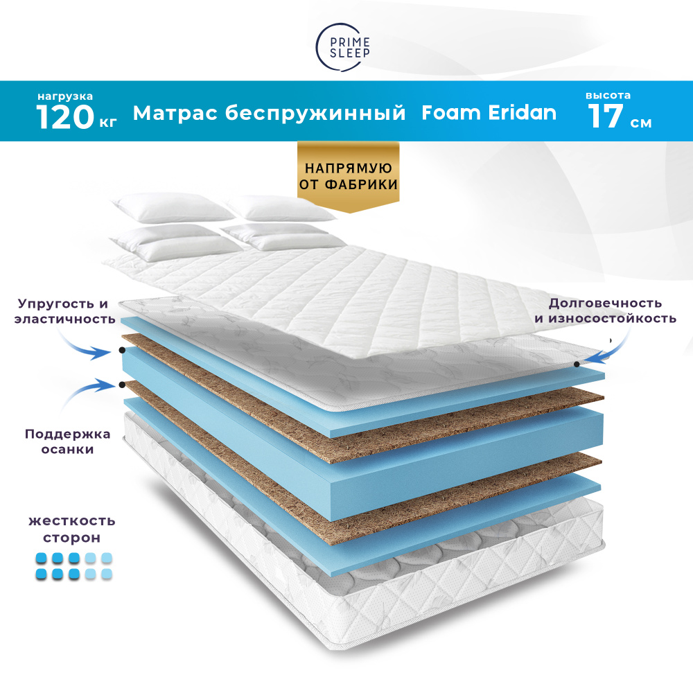 PRIME SLEEP Матрас Foam Eridan, Беспружинный, 130х195 см #1