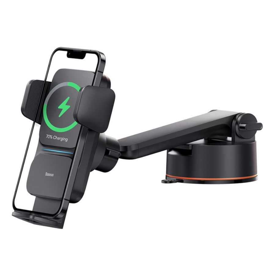 Автомобильный держатель с функцией беспроводной зарядки Baseus Wisdom Auto  Alignment Car Mount Wireless Charger (QI 15W) (Suction base) Black ...