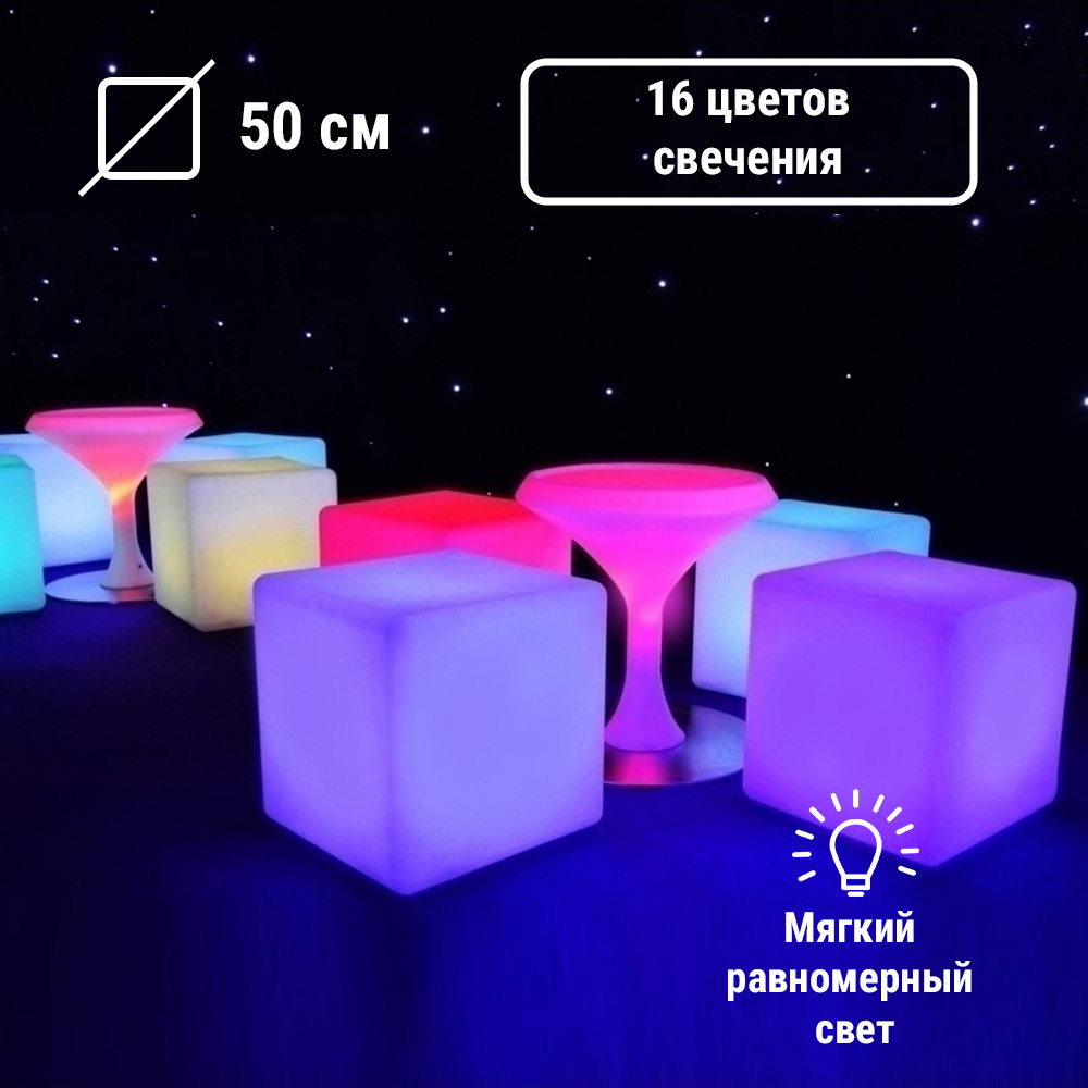 Светильник куб беспроводной LED CUBE 20 см разноцветный RGB с аккумулятором и пультом USB IP68