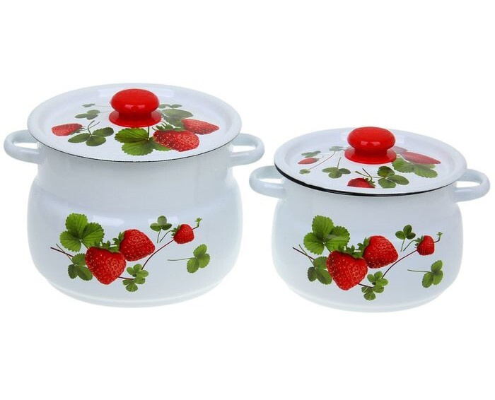 Набор эмалированных кастрюль 2 предмета "Летняя ягода" / кастрюли с ...