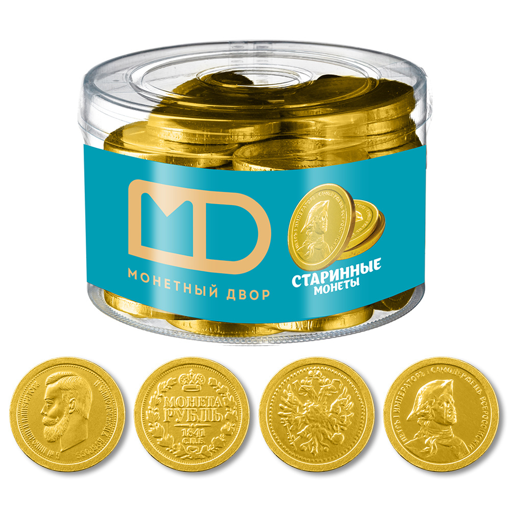 Фигурный шоколад Монетный двор "Старинные монеты" в банке, 50 шт по 6 гр.  #1