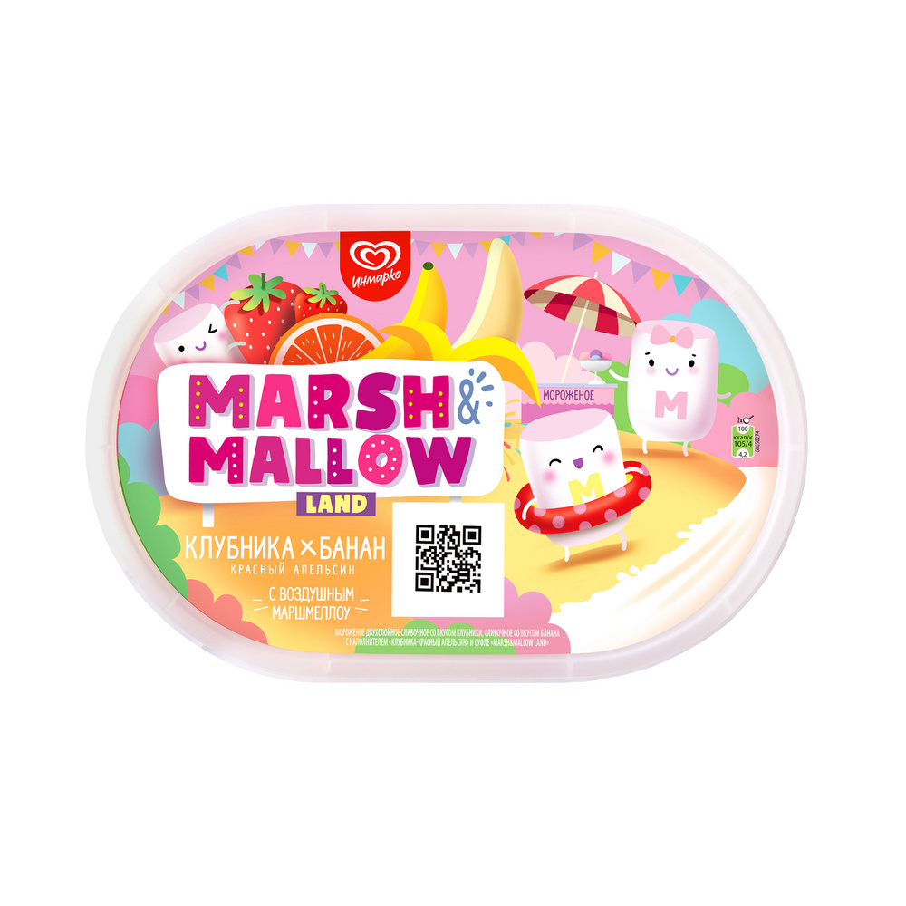 Мороженое Инмарко MARSH&MALLOW LAND Клубника-Банан с маршмеллоу, ванночка, 454 г  #1