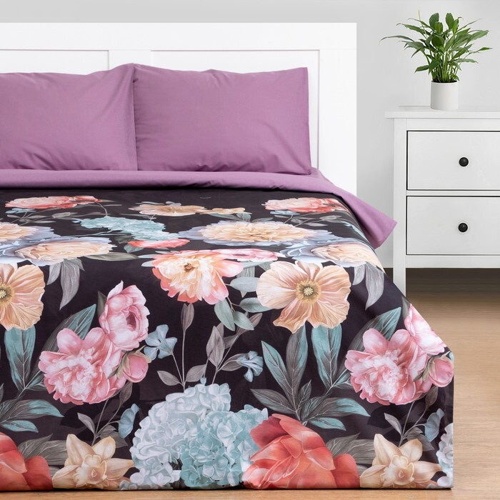 Постельное бельё Этель дуэт Flowers 143х215 см-2 шт., 220х240 см, 50х70 см-2 шт., поплин, 125 г/м2 #1