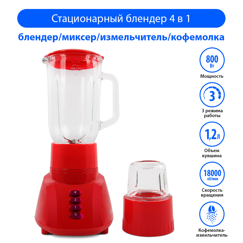 Блендер стационарный MARTA MT-1569 1.2 л, 800 вт, красный рубин купить ...