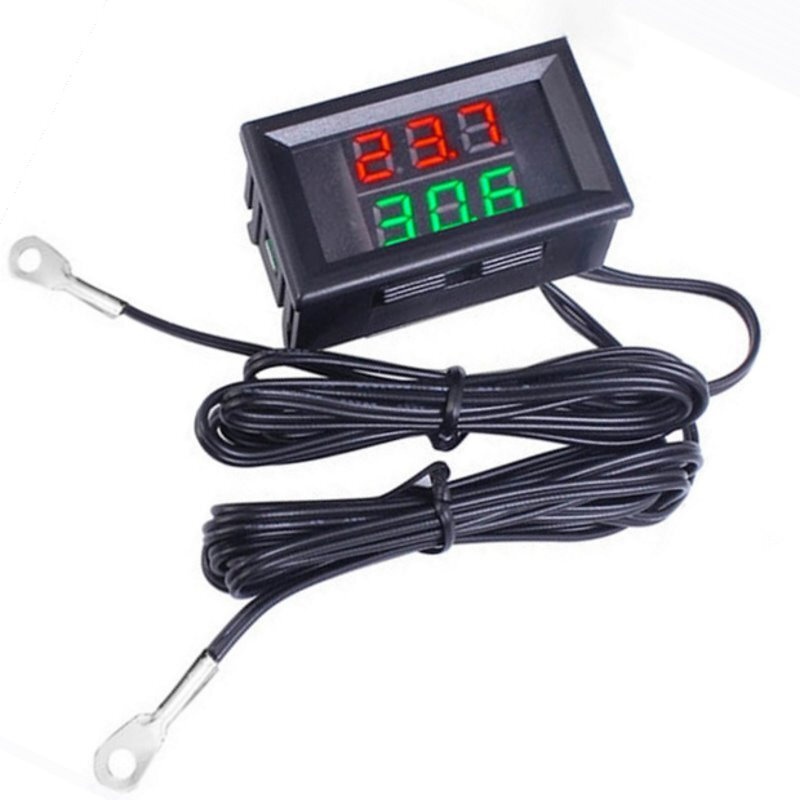 2-ch Digital Thermometer -20...+100C Red Green, Цифровой двухканальный термометр с выносными датчиками #1
