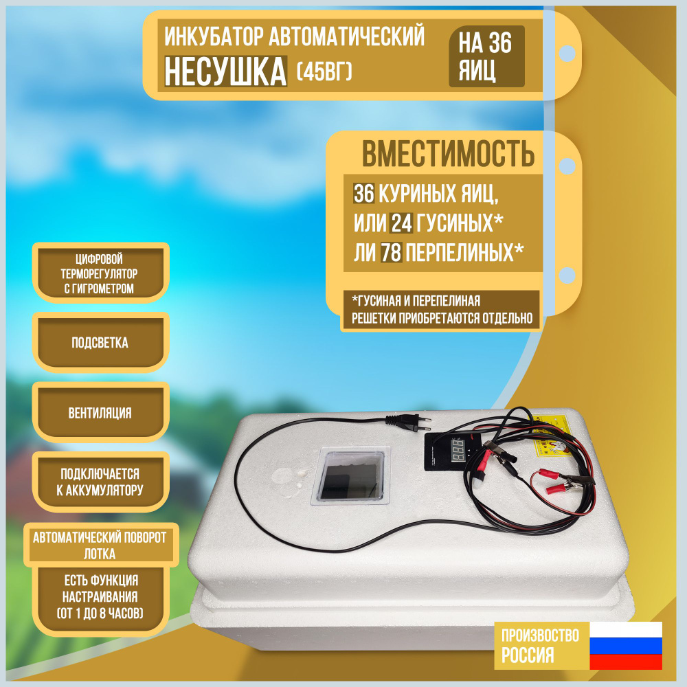 Инкубатор автоматический Несушка на 36 яиц с вентиляторами и гигрометром  (45вг) - купить с доставкой по выгодным ценам в интернет-магазине OZON  (330832225)