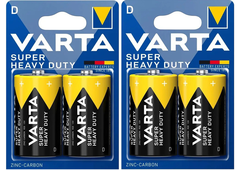 Батарейки VARTA D R20 SUPERLIFE солевые, 4 шт -  с доставкой по .