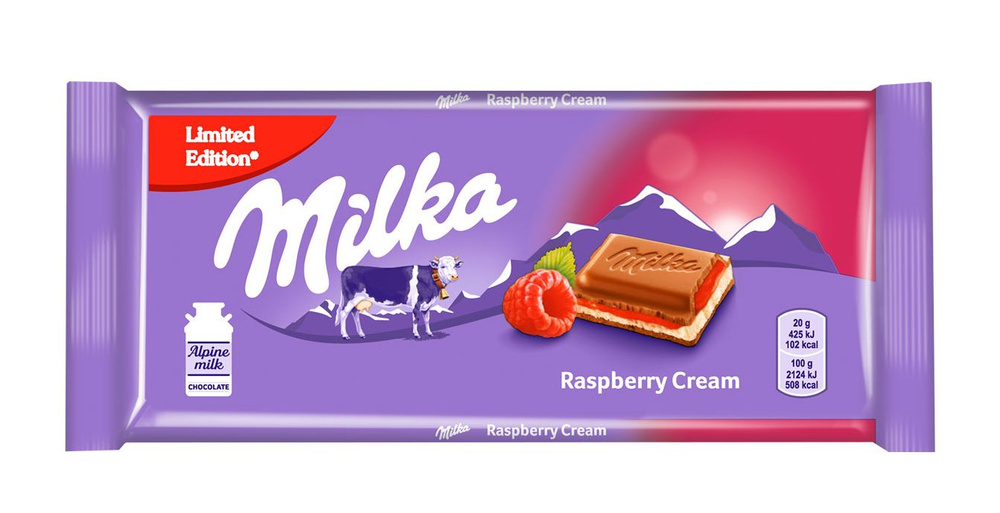 Шоколадная плитка Milka Raspberry Creme / Милка Малиновый Крем 100 гр. (Германия)  #1