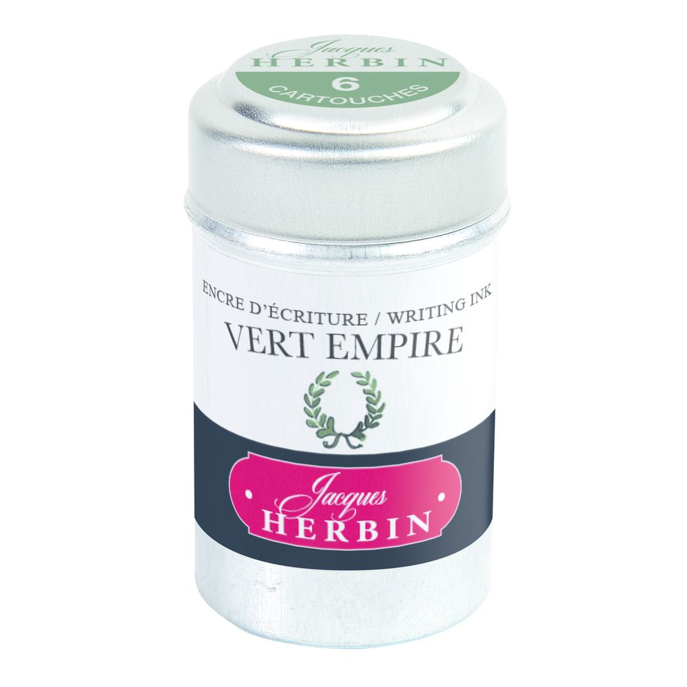 Картриджи для перьевой ручки Herbin, Vert empire Имперский зеленый, 6 шт, международный формат, короткие #1