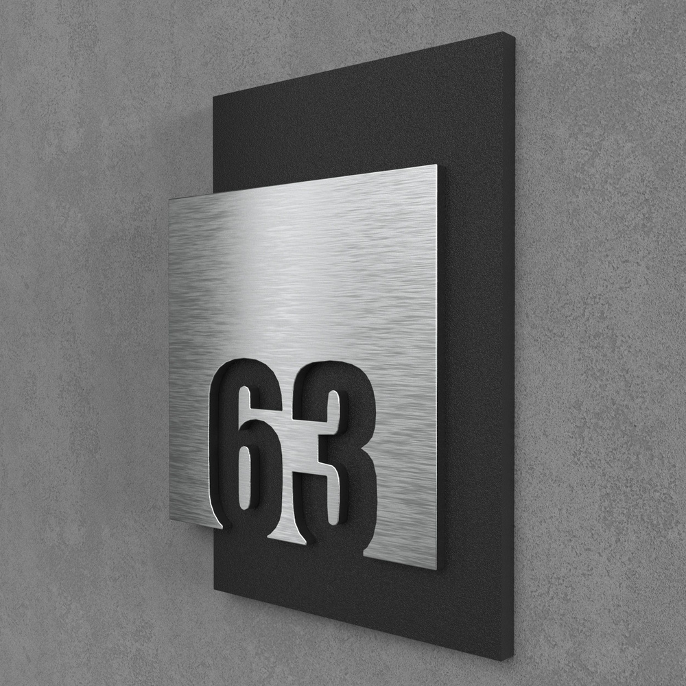 Цифры на дверь квартиры, табличка самоклеящаяся номер 63, 15х12см, царапанное серебро  #1