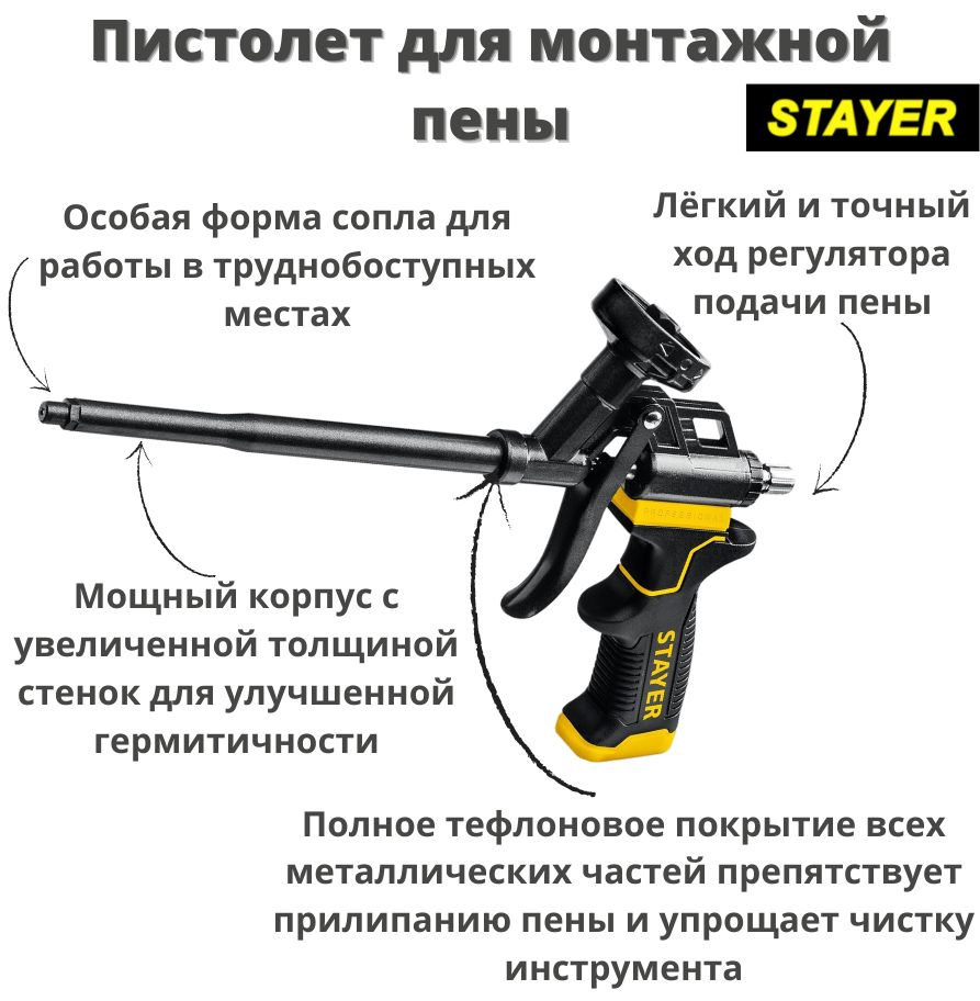 Пистолет для монтажной пены STAYER BLACK PRO с полным тефлоновым покрытием  #1