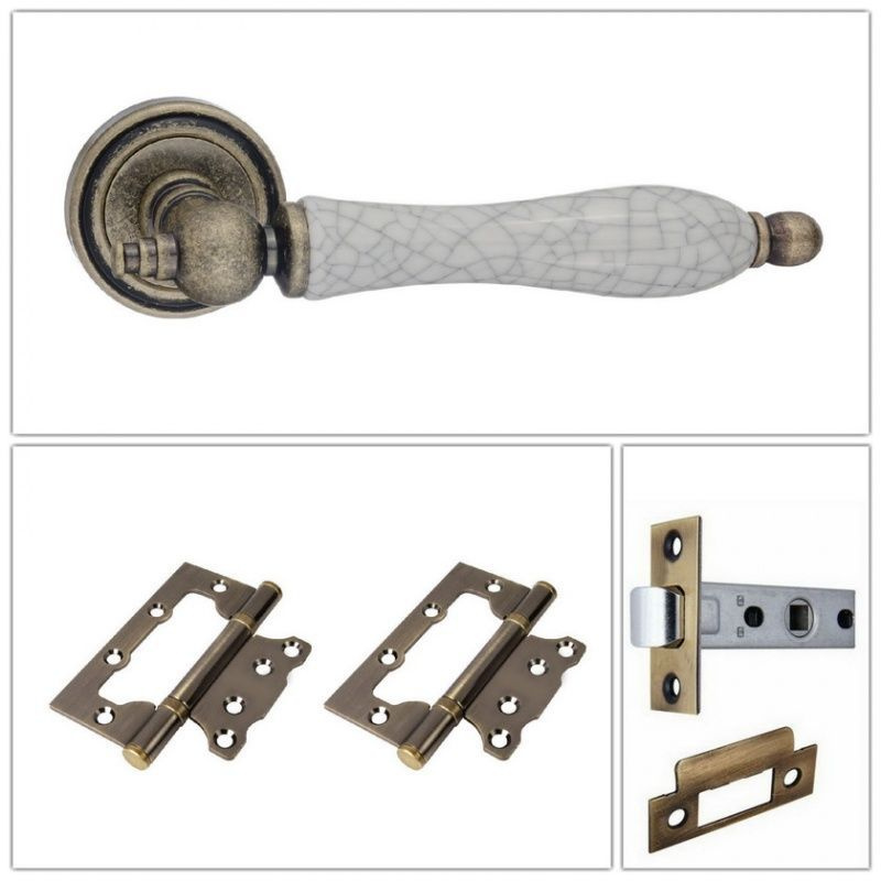 Комплект ручек для дверей Renz INDH_615-16_OB/OC_L6-45, состаренная бронза/керамика (ручка + замок защелка #1