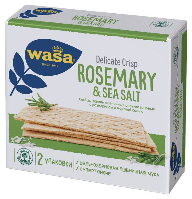 Wasa Хлебцы пшеничные тонкие Delicate Crisp Rosemary & Sea Salt с розмарином и морской солью, 190 г  #1