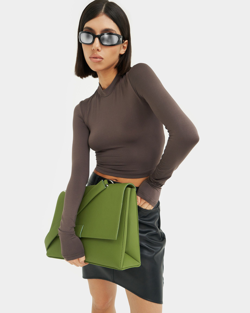 Вместительная прямоугольная женская сумка на плечо зеленого цвета из экокожи (349 GERMA, ARNY PRAHT) #1