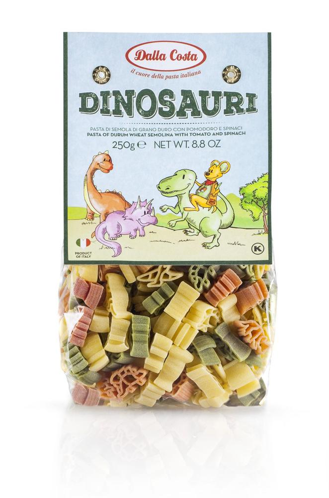 Макаронные изделия Dalla Costa Фигурные со шпинатом и томатами без добавления яиц Динозавры 250 г  #1