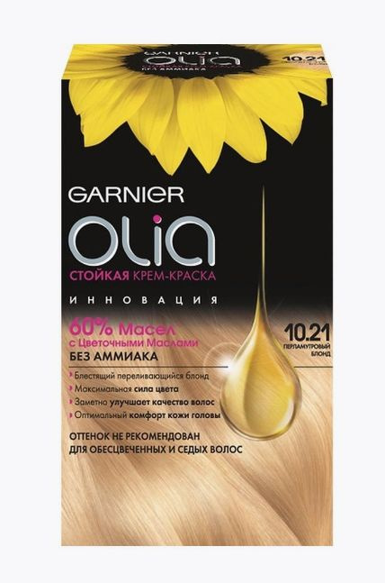 Крем краска для волос Garnier Olia с цветочными маслами 10.21 Перламутровый блонд, 50 мл  #1