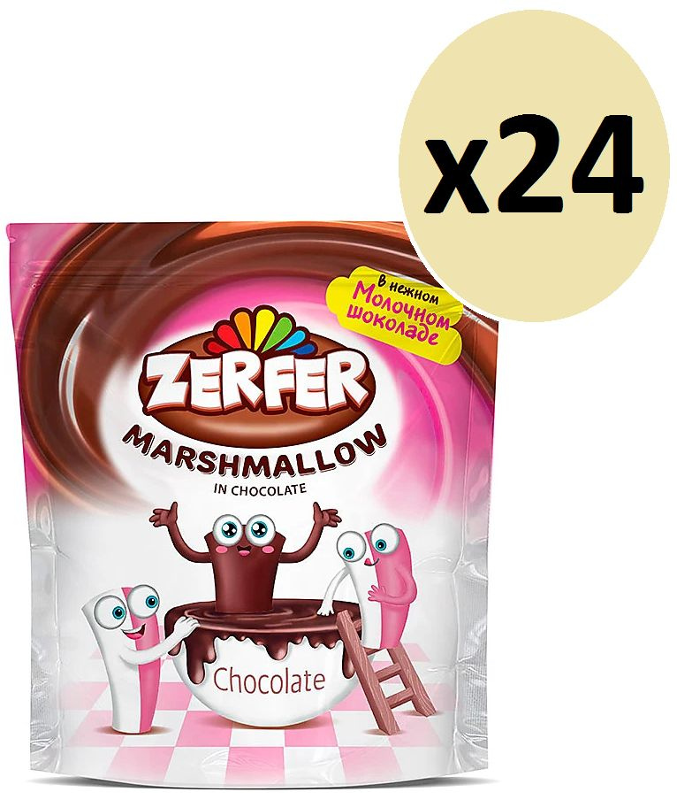 Zerfer, маршмеллоу с клубнично-сливочным вкусом, в шоколаде, 80 г - 24 пачки  #1