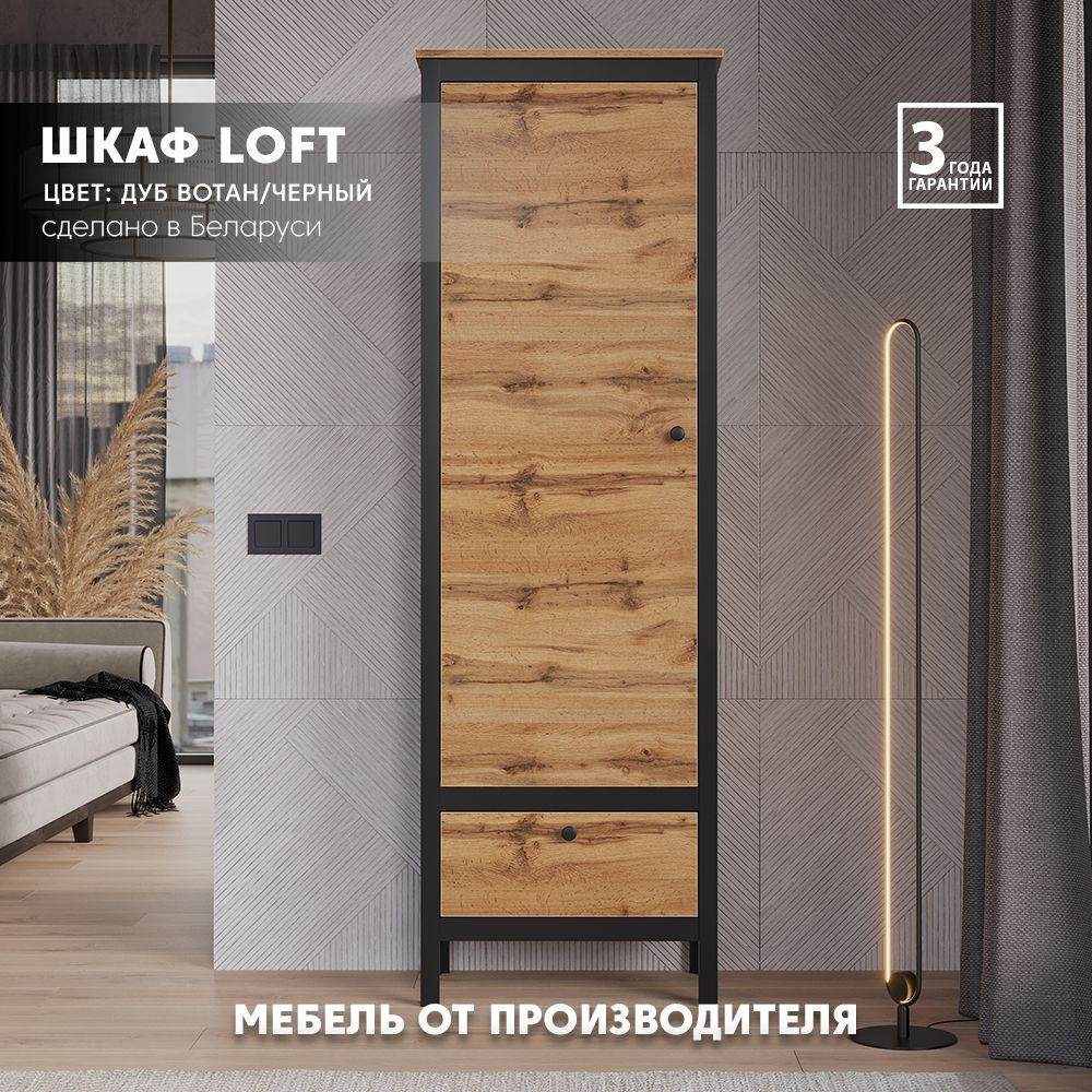 Шкаф распашной БРВ МЕБЕЛЬ Loft REG1D1S, 62x38.5x192.5 см - купить по  выгодной цене в интернет-магазине OZON (851367515)