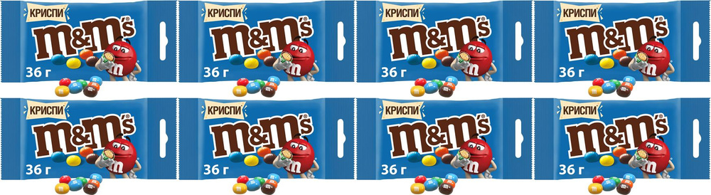 Драже M&M's Криспи 6 цветов, комплект: 8 упаковок по 36 г #1