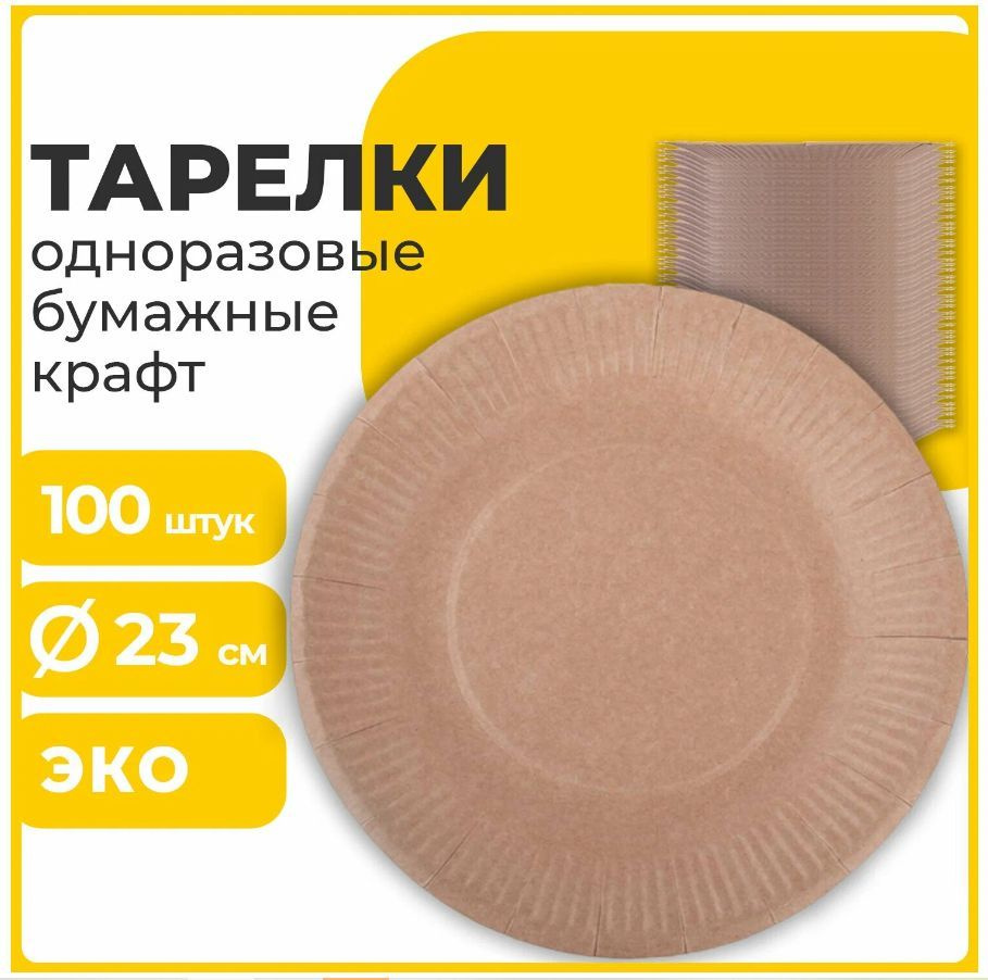 Набор, состоящий из 100 (ста) круглых одноразовых тарелок с рифленым краем, диаметром 23 см. для десертов, #1