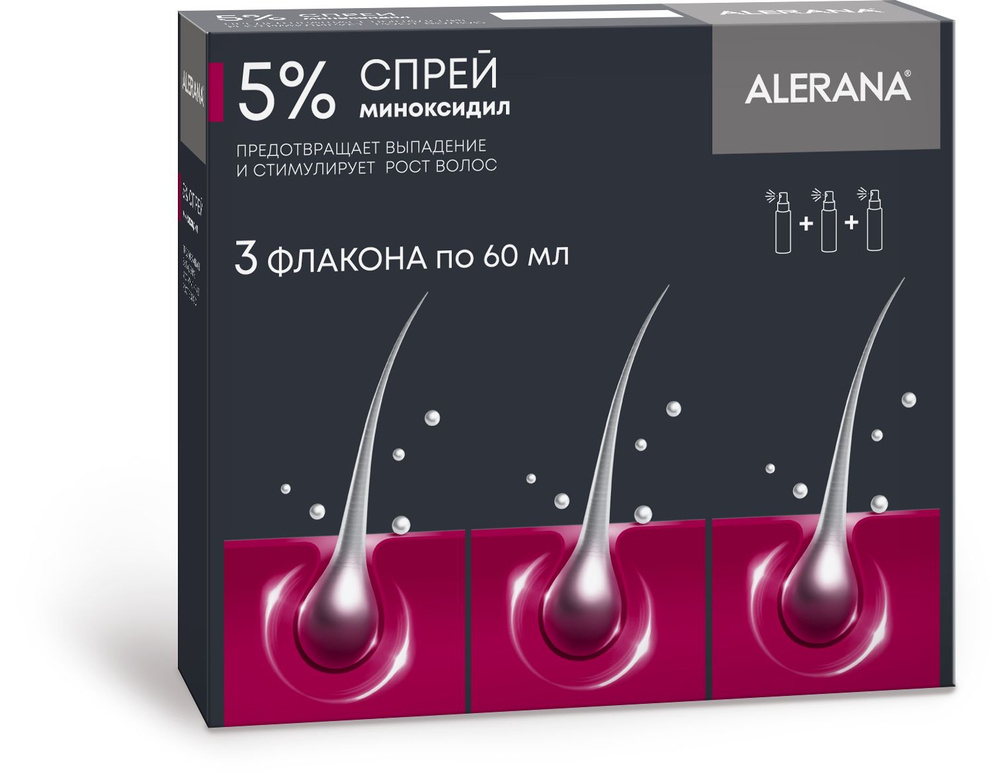 Алерана, спрей 5%, 60 мл, 3 штук — купить в интернет-аптеке OZON ...