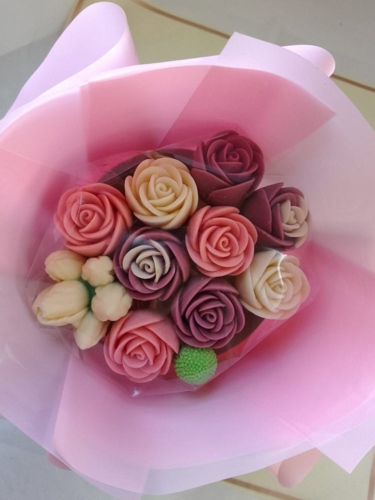 Цветы из шоколада, 9 мини роз с декором. #1