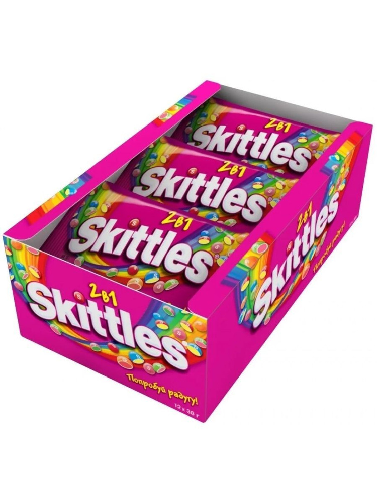 Драже Skittles Скитлс Розовый 2в1 38г х 12 шт #1