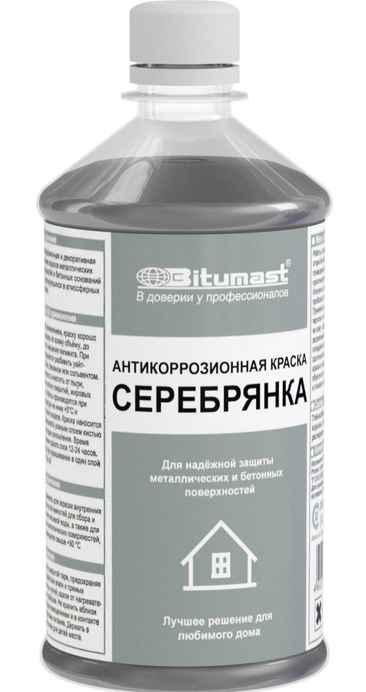 Краска Серебрянка антикоррозионная Bitumast глянцевая 0,5 л / по металлу  #1