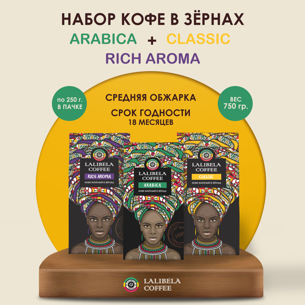 Набор (3 шт. х 250 гр): Кофе в зернах LALIBELA COFFEE CLASSIC / ARABICA / RICH AROMA натуральный жареный, #1