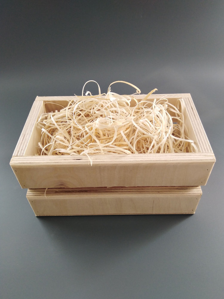 Наполнитель декоративный древесный 25гр (древесная шерсть), в подарочном деревянном ящике. Вес ящика #1